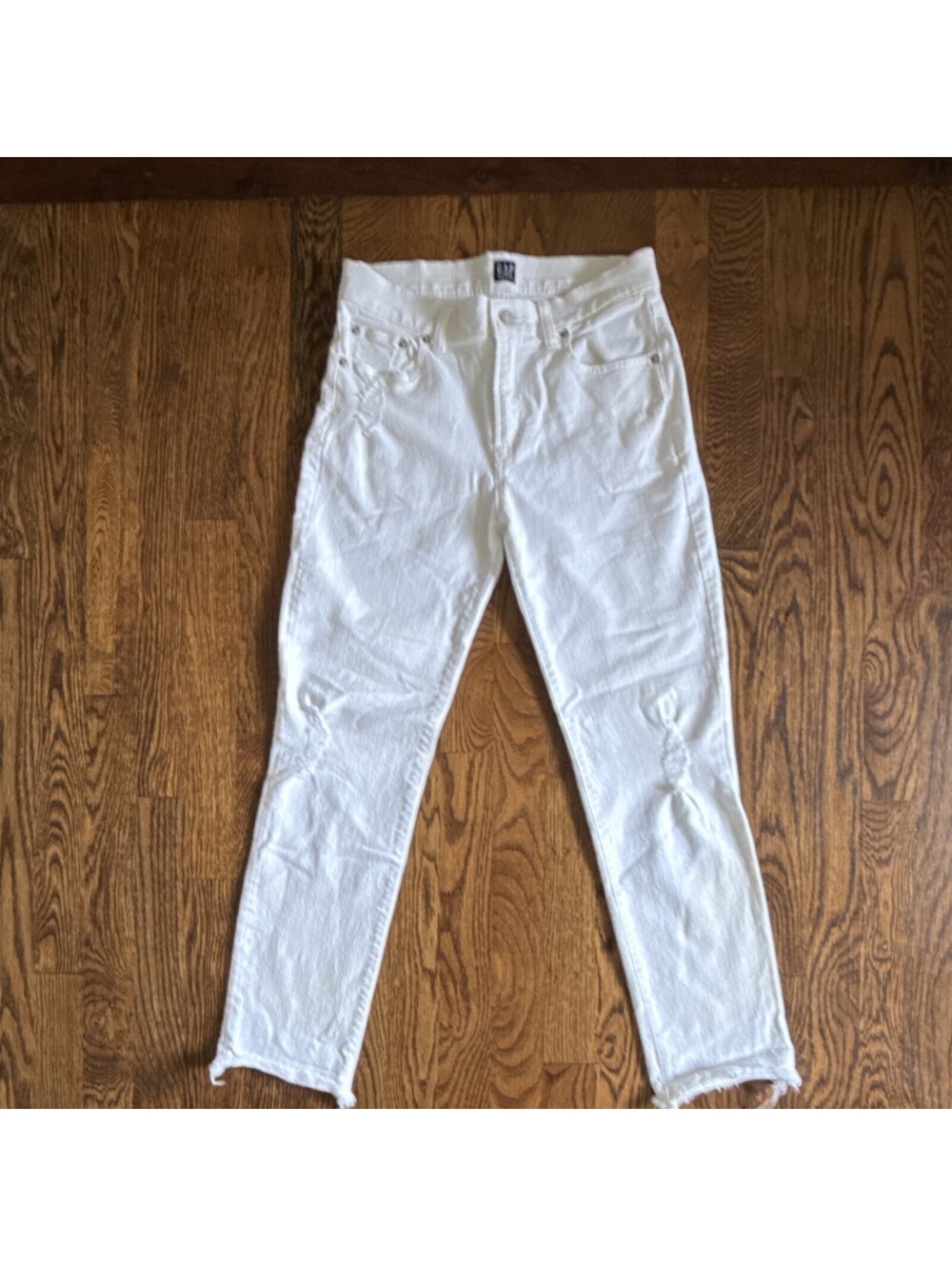 Gap Best Girlfriend Size 24 White Denim Jeans Distressed High Rise Women